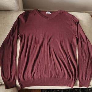 Men's Burgundy V-neck Dress Sweater, Size M